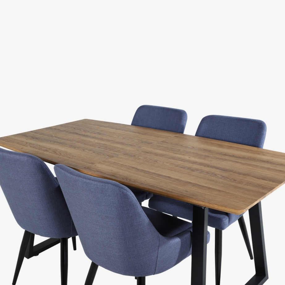 Ristkülikukujuline pähklitooni söögitoakomplekt siniste toolidega Inca–Plaza, GR20298 – 4