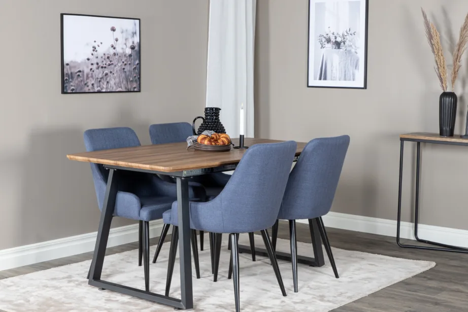 Ristkülikukujuline pähklitooni söögitoakomplekt siniste toolidega Inca–Plaza, GR20298 – 6