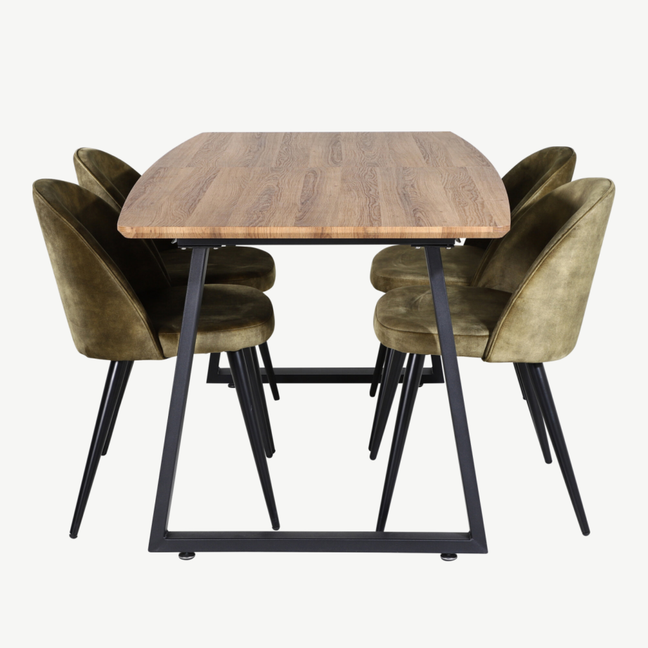 Pikendatav tamme söögilauakomplekt Inca roheliste sametist toolidega, GR20304 – 2