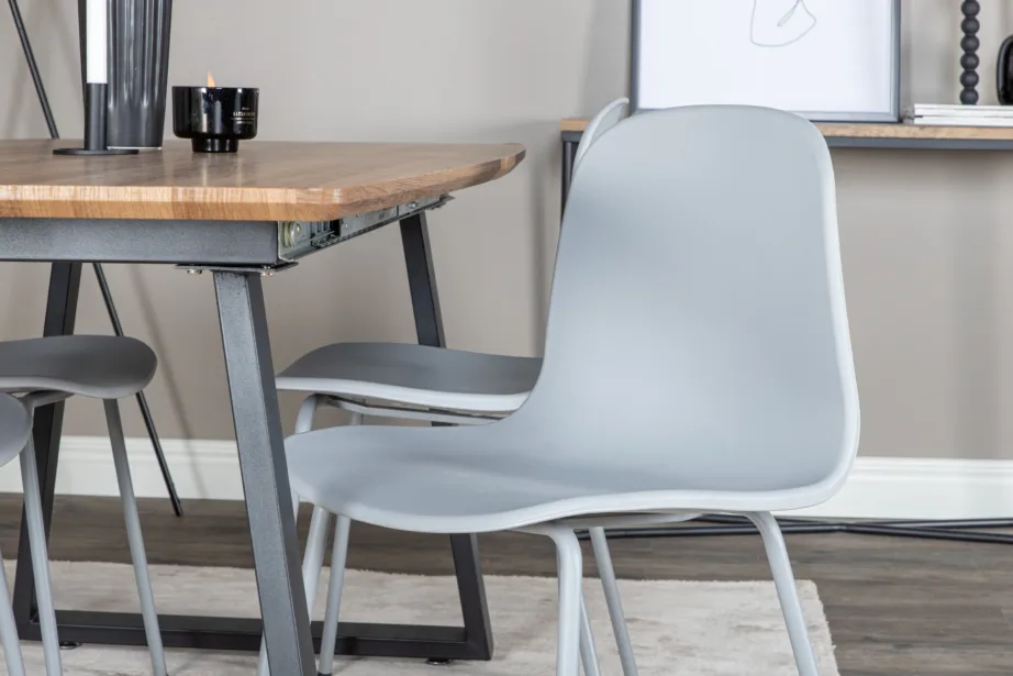 Ristkülikukujuline söögilauakomplekt Inca (160×85 cm, MDF tammelaminaat, mustad terasjalad) ja hallid Arctic toolid, GR20305 – 7