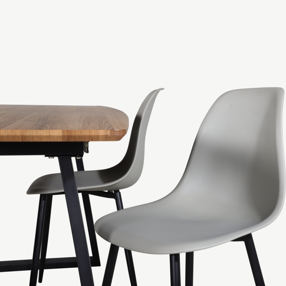 Ristkülikukujuline pähklitooni söögilauakomplekt Inca ja hallid Polar toolid (4 tooli, must metall), GR20308 – 3