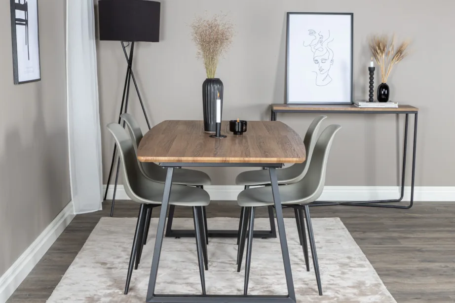 Ristkülikukujuline pähklitooni söögilauakomplekt Inca ja hallid Polar toolid (4 tooli, must metall), GR20308 – 5