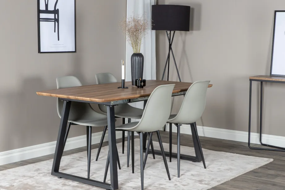 Ristkülikukujuline pähklitooni söögilauakomplekt Inca ja hallid Polar toolid (4 tooli, must metall), GR20308 – 6