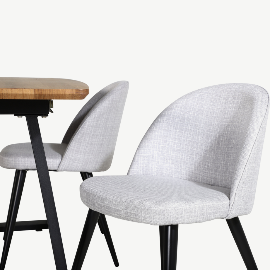 Pikendatav pähklitooni söögilaua komplekt Inca helehallide polsterdatud toolidega (metalljalad), GR20309 – 3