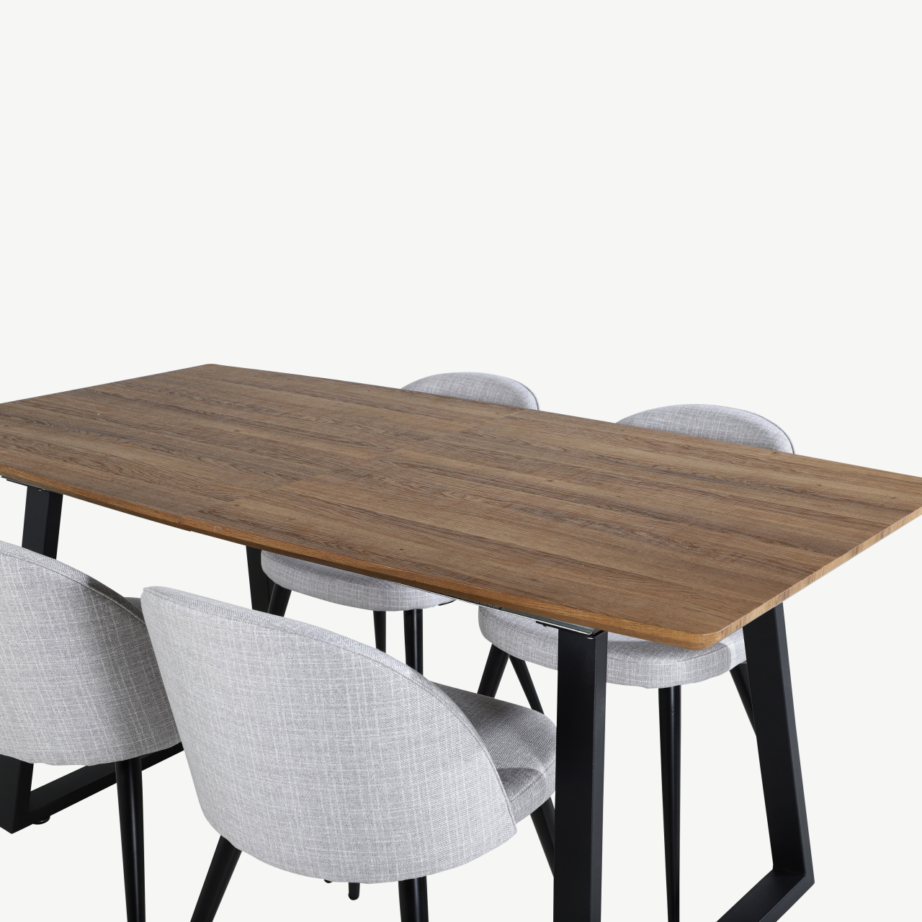 Pikendatav pähklitooni söögilaua komplekt Inca helehallide polsterdatud toolidega (metalljalad), GR20309 – 4