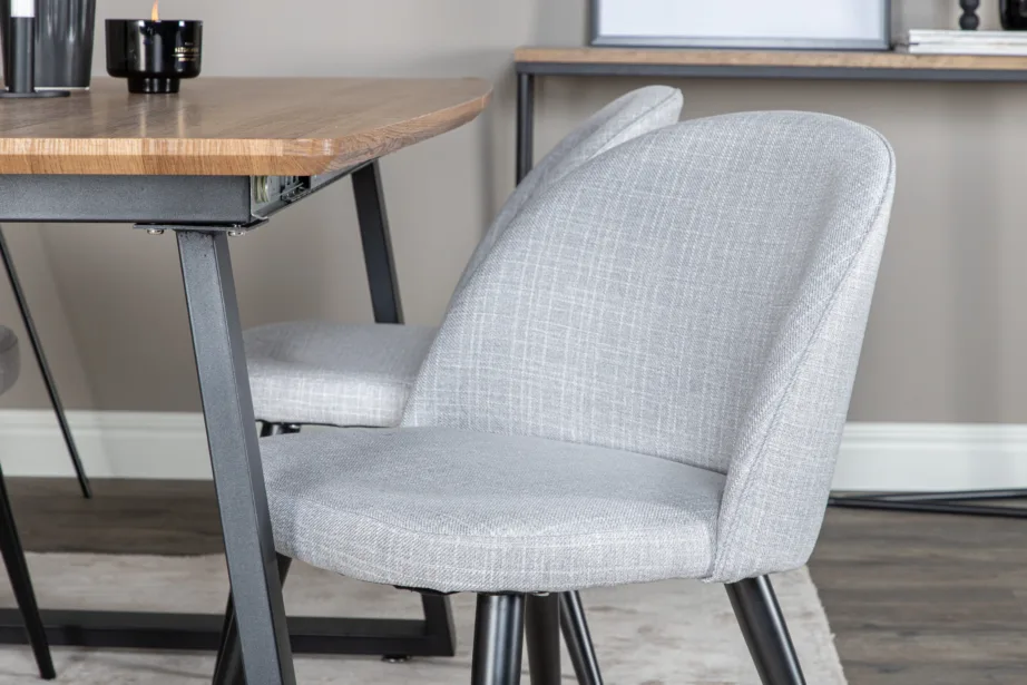 Pikendatav pähklitooni söögilaua komplekt Inca helehallide polsterdatud toolidega (metalljalad), GR20309 – 7