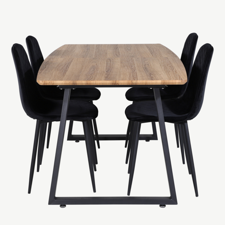 Pikendatav söögilauakomplekt Inca ja mustad velvetkattega Polar toolid, GR20310 – 2