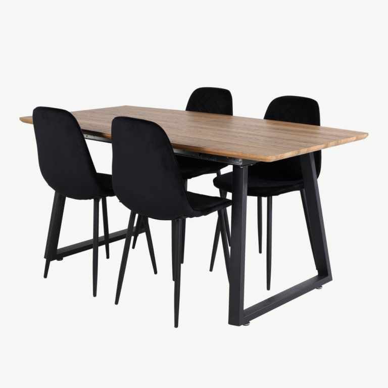Pikendatav söögilauakomplekt Inca ja mustad velvetkattega Polar toolid - GR20310