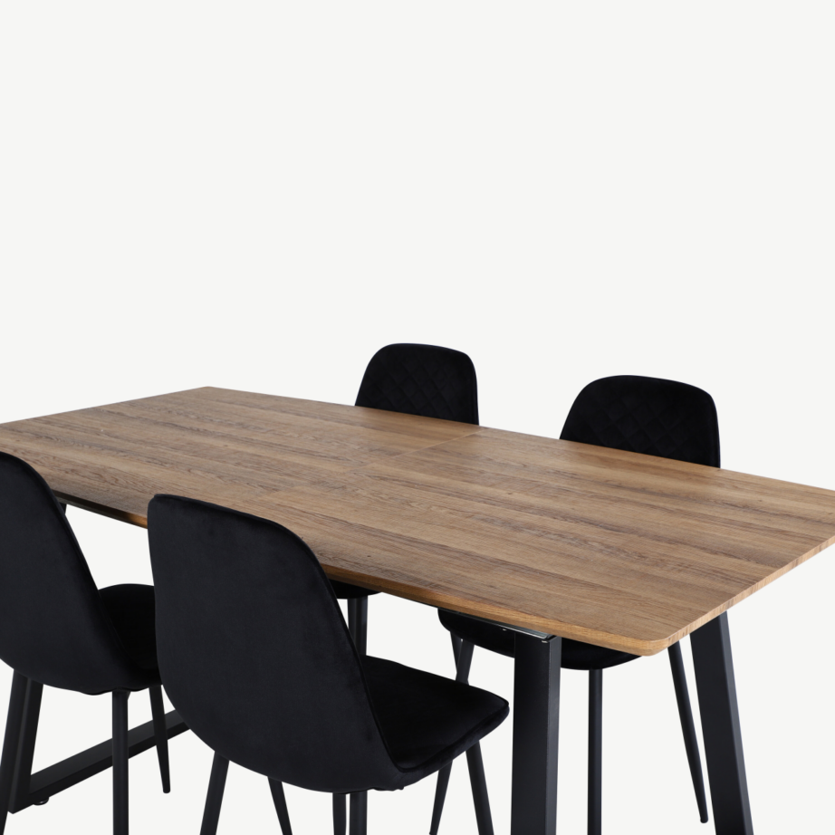 Pikendatav söögilauakomplekt Inca ja mustad velvetkattega Polar toolid, GR20310 – 4