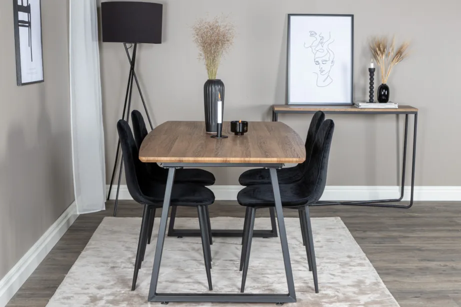 Pikendatav söögilauakomplekt Inca ja mustad velvetkattega Polar toolid, GR20310 – 5