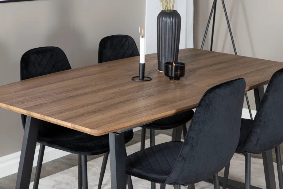 Pikendatav söögilauakomplekt Inca ja mustad velvetkattega Polar toolid, GR20310 – 8