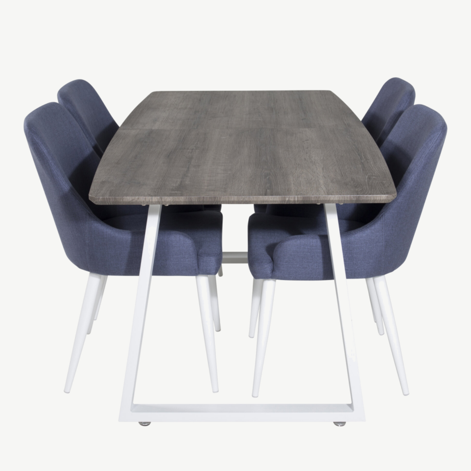 Ristkülikukujuline hall söögilauakomplekt valgete jalgade ja siniste toolidega Inca, GR20312 – 2