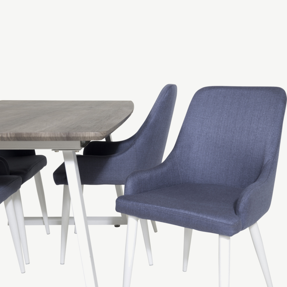 Ristkülikukujuline hall söögilauakomplekt valgete jalgade ja siniste toolidega Inca, GR20312 – 3