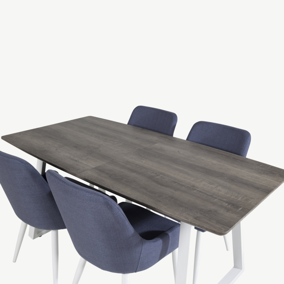 Ristkülikukujuline hall söögilauakomplekt valgete jalgade ja siniste toolidega Inca, GR20312 – 4