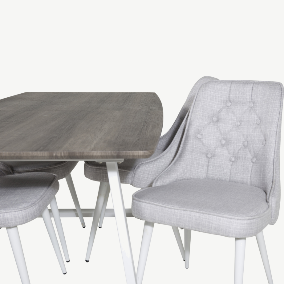 Hall tamme imitatsiooniga ristkülikukujuline söögilaud ja helehallid polsterdatud toolid Inca kollektsioonist, GR20318 – 3