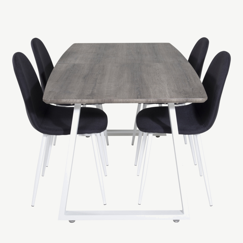 Hall ristkülikukujuline söögilauakomplekt Inca valgete terasjalgade ja musta kangaga Polar toolidega, GR20320 – 2