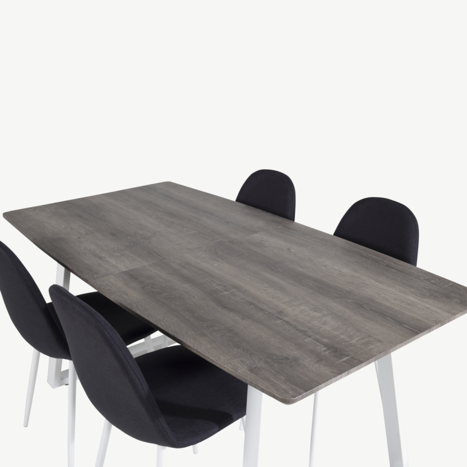 Hall ristkülikukujuline söögilauakomplekt Inca valgete terasjalgade ja musta kangaga Polar toolidega, GR20320 – 4