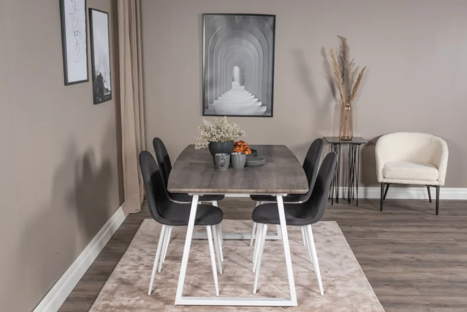 Hall ristkülikukujuline söögilauakomplekt Inca valgete terasjalgade ja musta kangaga Polar toolidega, GR20320 – 5