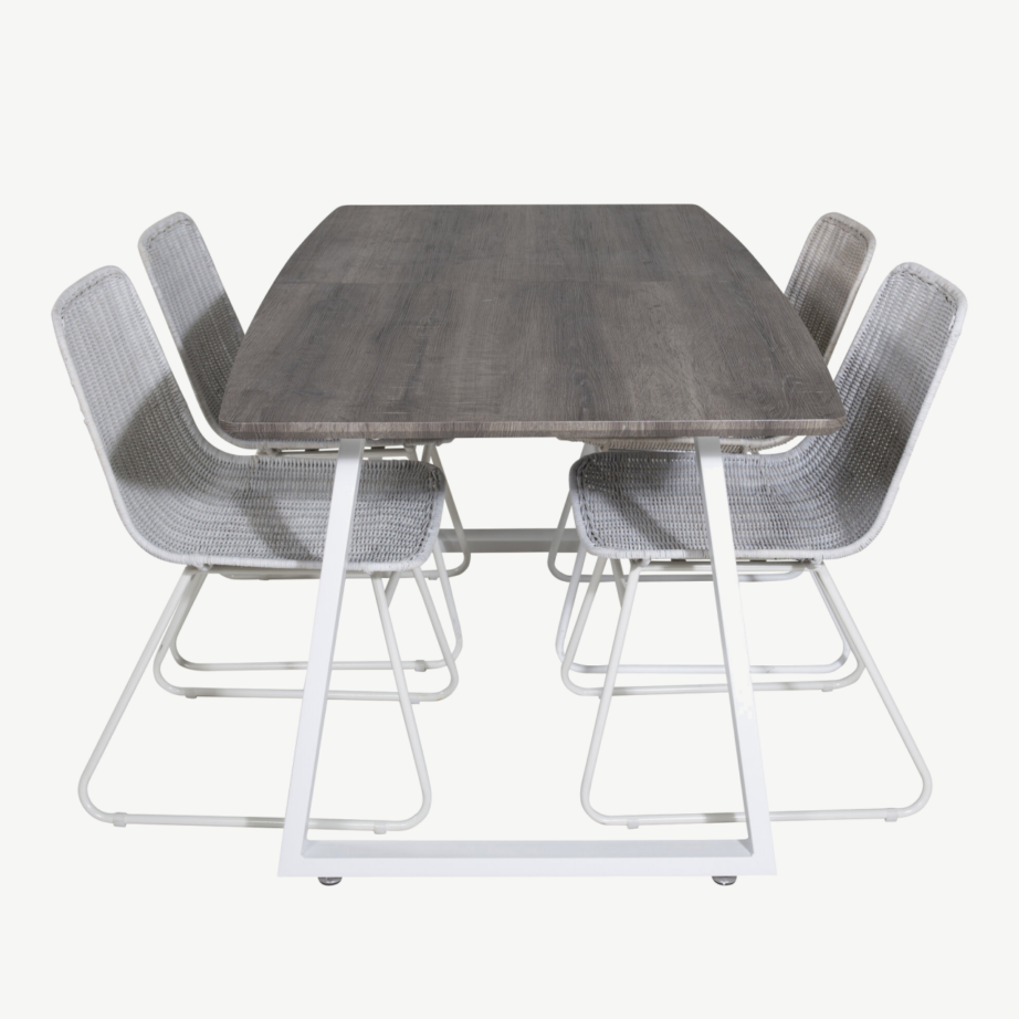 Inca hall ristkülikukujuline söögilaud valgel raamiga ning Cireboni rotangtoolide komplekt, GR20324 – 2