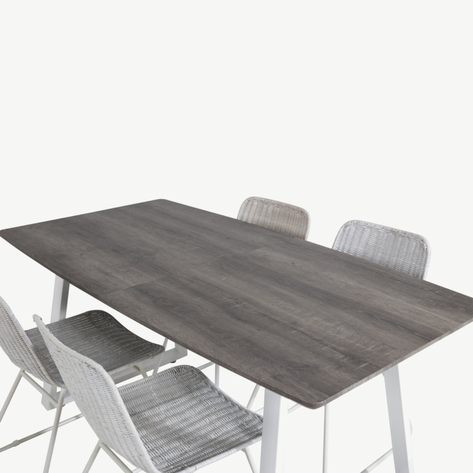 Inca hall ristkülikukujuline söögilaud valgel raamiga ning Cireboni rotangtoolide komplekt, GR20324 – 4