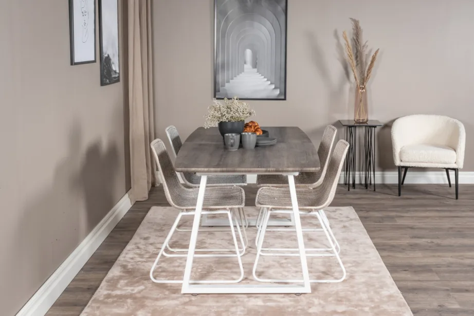 Inca hall ristkülikukujuline söögilaud valgel raamiga ning Cireboni rotangtoolide komplekt, GR20324 – 5