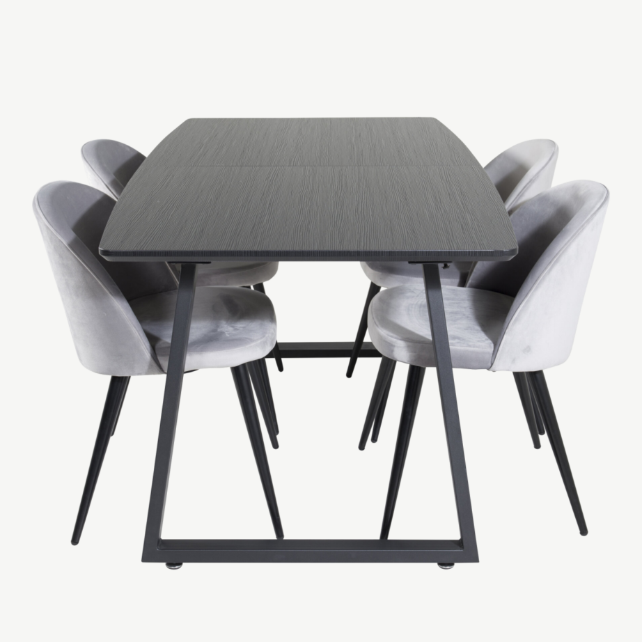 Inca laiendatav söögilauakomplekt (must, helehalli velvetkangaga toolid), GR20325 – 2