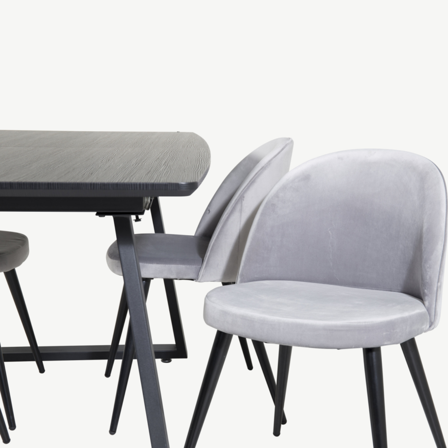 Inca laiendatav söögilauakomplekt (must, helehalli velvetkangaga toolid), GR20325 – 3