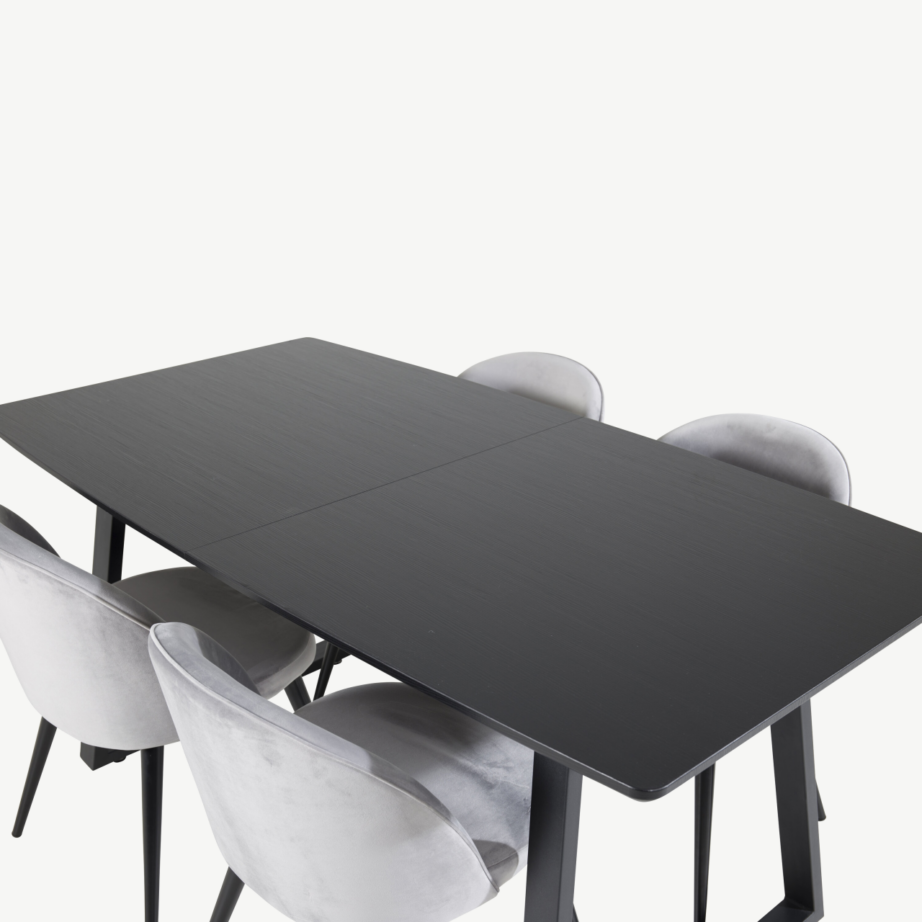 Inca laiendatav söögilauakomplekt (must, helehalli velvetkangaga toolid), GR20325 – 4