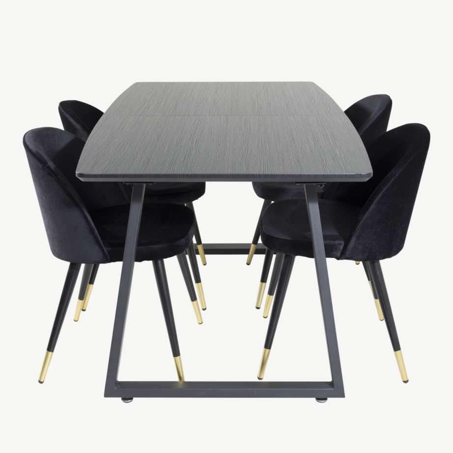 Pikendatav must söögilauakomplekt Inca samettoolidega (4 tk), GR20327 – 2