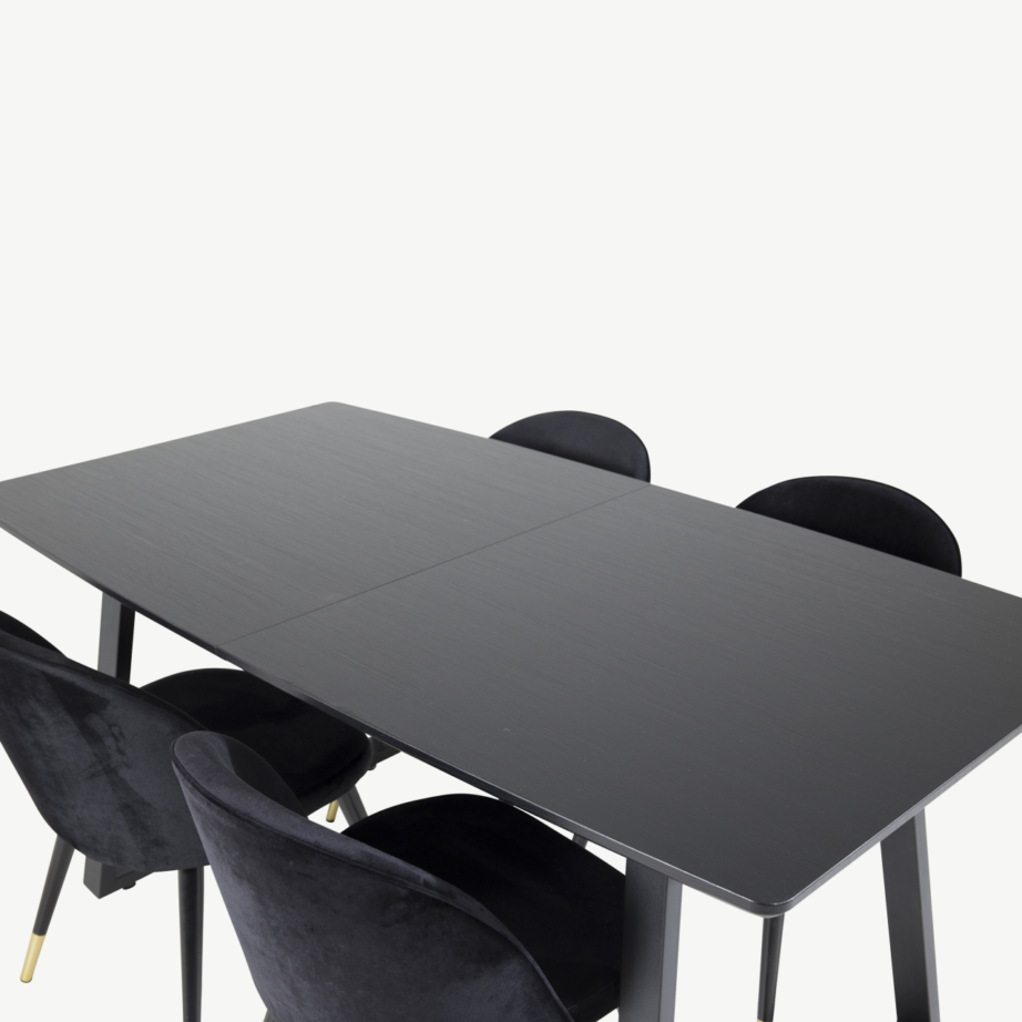 Pikendatav must söögilauakomplekt Inca samettoolidega (4 tk), GR20327 – 4