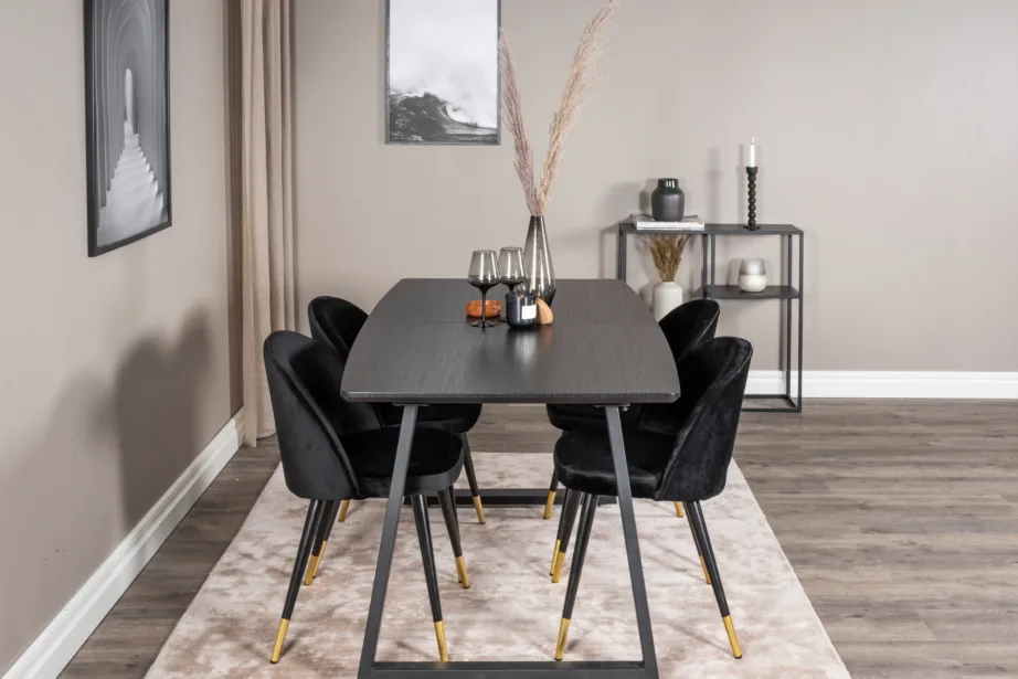 Pikendatav must söögilauakomplekt Inca samettoolidega (4 tk), GR20327 – 5