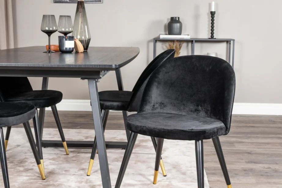 Pikendatav must söögilauakomplekt Inca samettoolidega (4 tk), GR20327 – 7