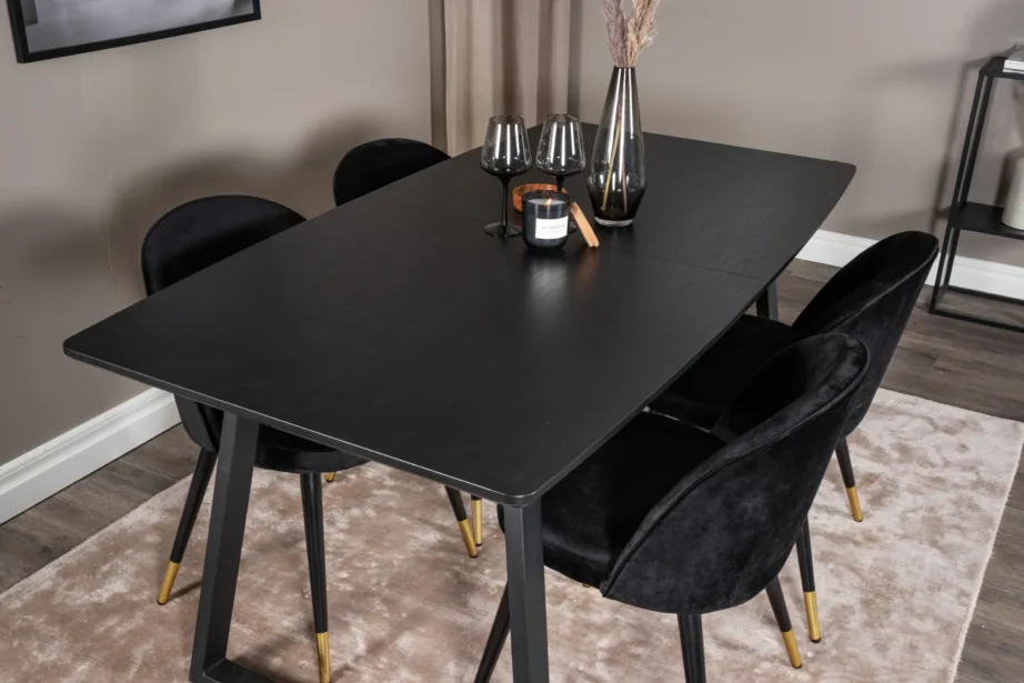 Pikendatav must söögilauakomplekt Inca samettoolidega (4 tk), GR20327 – 8