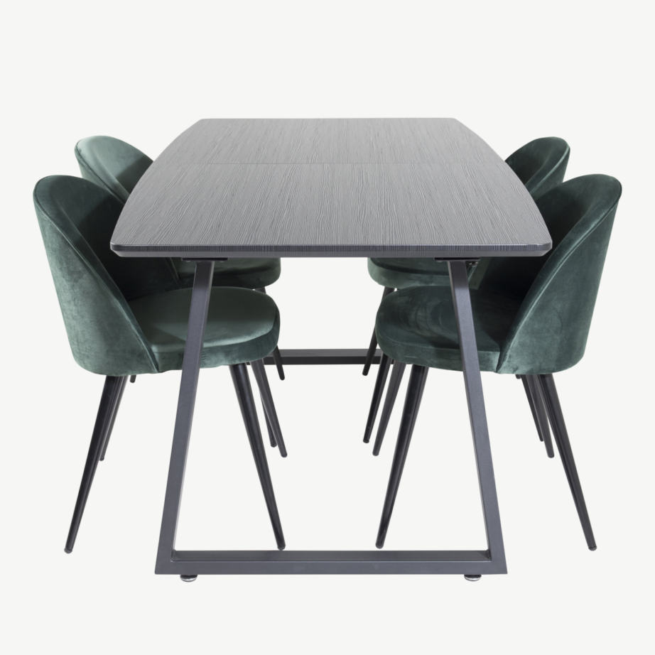 Must laminaatplaadiga söögilaud Inca roheliste samettoolidega, GR20329 – 2