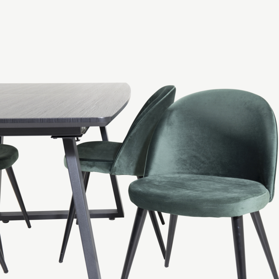 Must laminaatplaadiga söögilaud Inca roheliste samettoolidega, GR20329 – 3