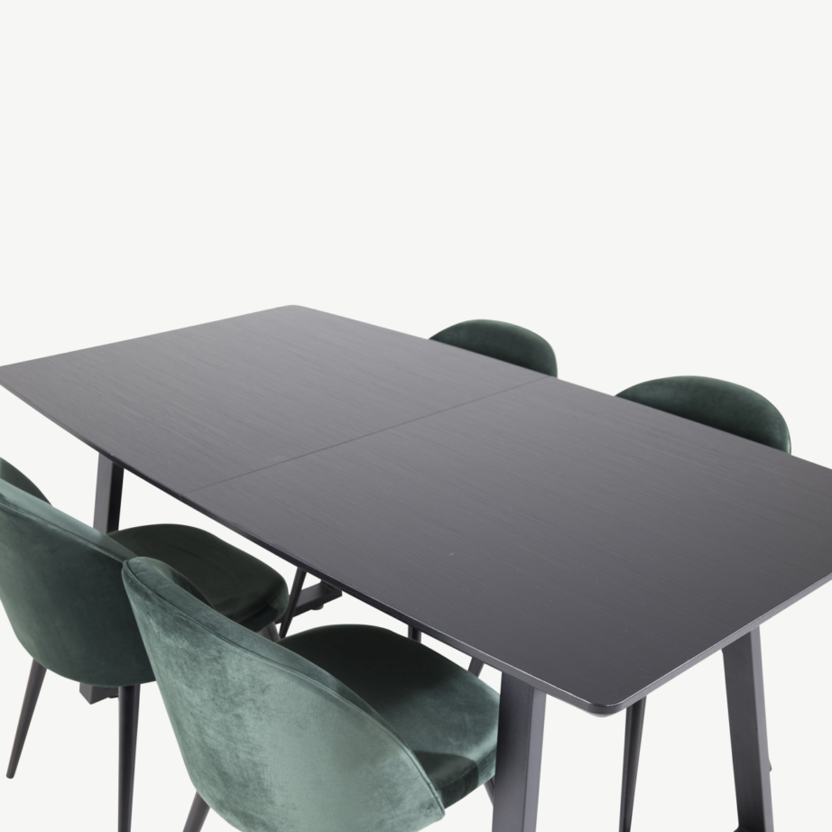 Must laminaatplaadiga söögilaud Inca roheliste samettoolidega, GR20329 – 4