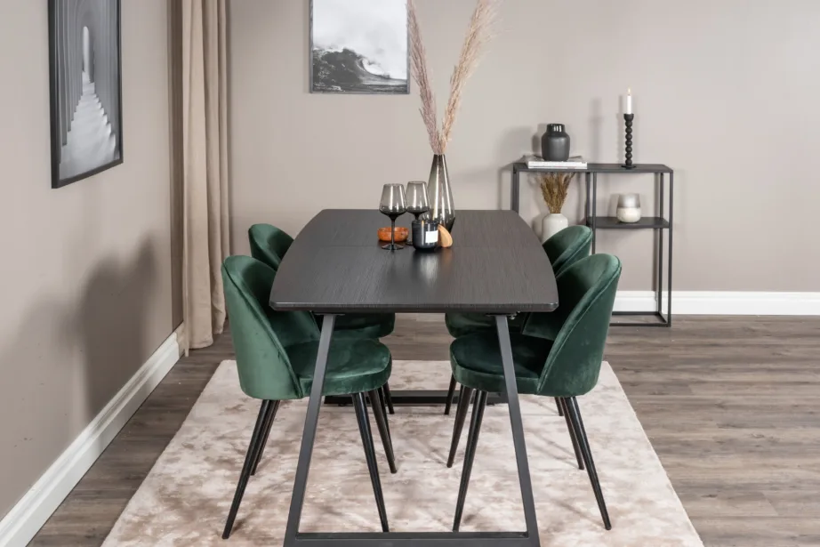 Must laminaatplaadiga söögilaud Inca roheliste samettoolidega, GR20329 – 5