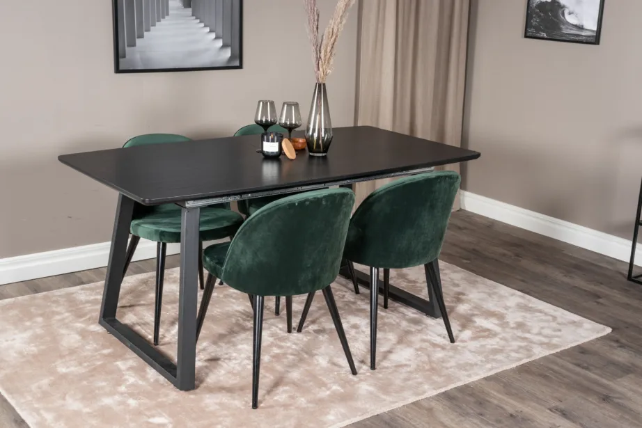 Must laminaatplaadiga söögilaud Inca roheliste samettoolidega, GR20329 – 6