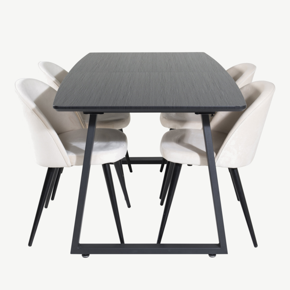 Must pikendatav söögilauakomplekt Inca velvettoolidega, beež, GR20331 – 2