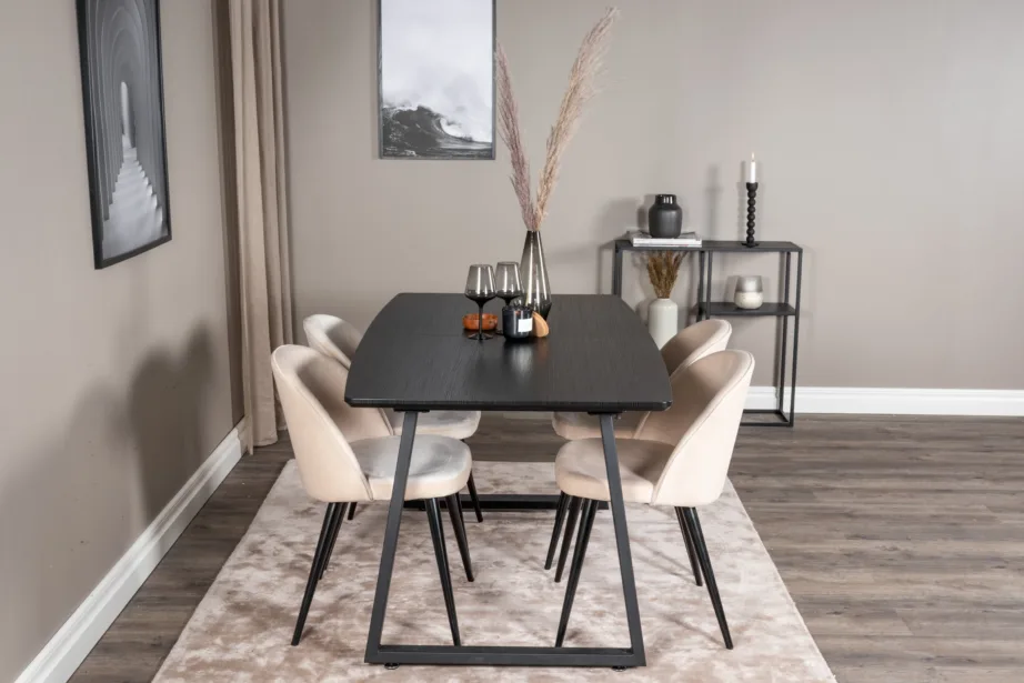 Must pikendatav söögilauakomplekt Inca velvettoolidega, beež, GR20331 – 5