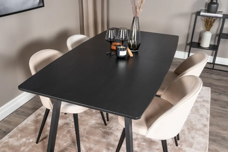 Must pikendatav söögilauakomplekt Inca velvettoolidega, beež, GR20331 – 8