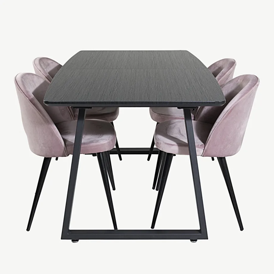 Must laiendatav söögilauakomplekt Inca tolmuroosade sametkattega toolidega, GR20332 – 2