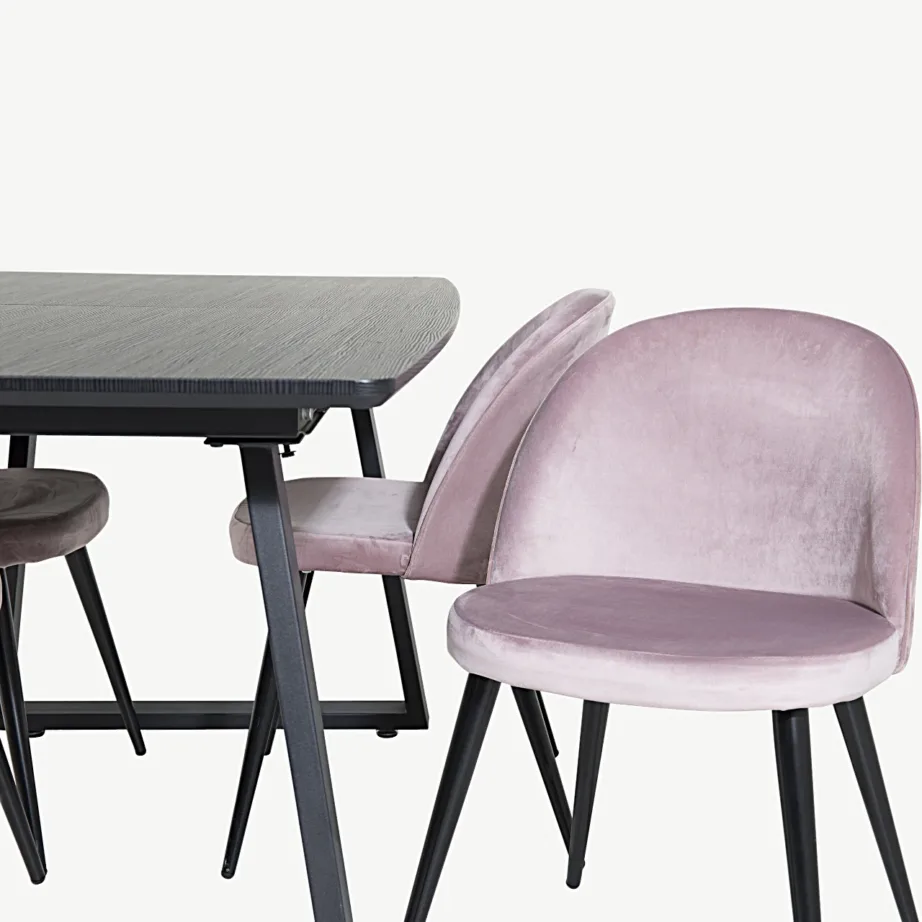 Must laiendatav söögilauakomplekt Inca tolmuroosade sametkattega toolidega, GR20332 – 3