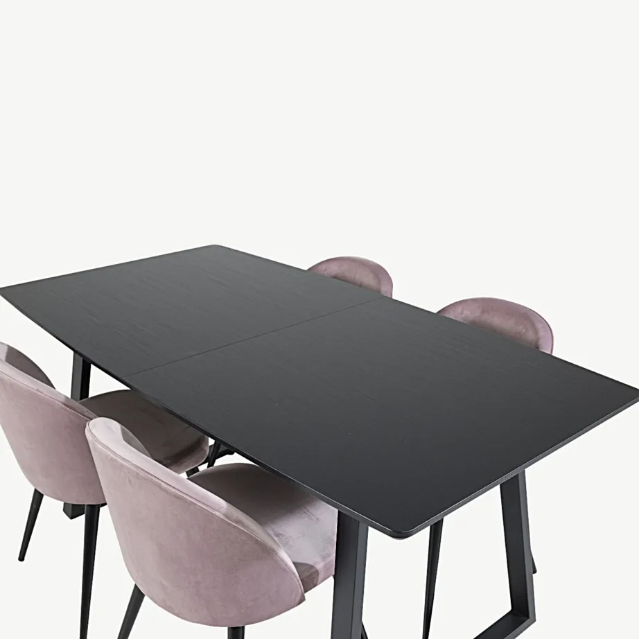 Must laiendatav söögilauakomplekt Inca tolmuroosade sametkattega toolidega, GR20332 – 4