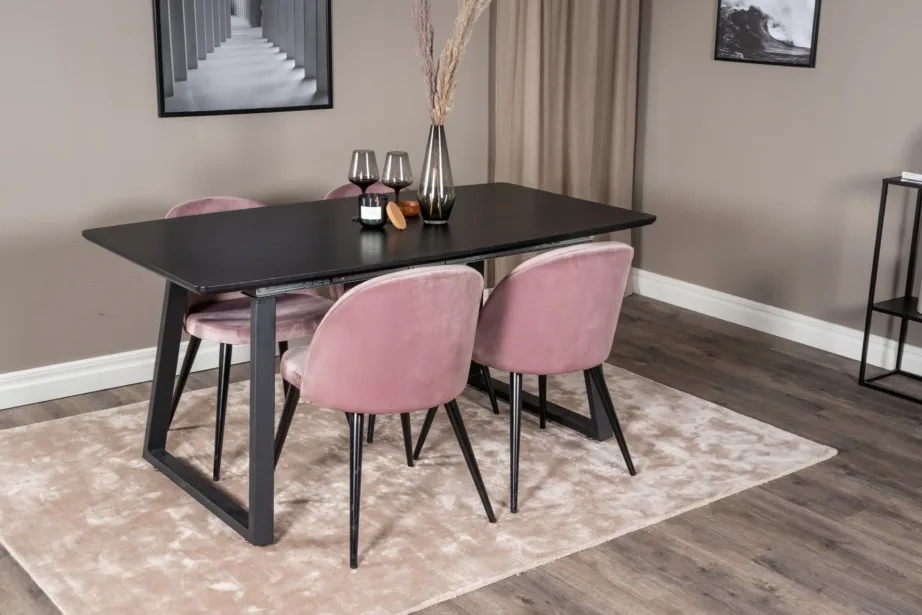 Must laiendatav söögilauakomplekt Inca tolmuroosade sametkattega toolidega, GR20332 – 6