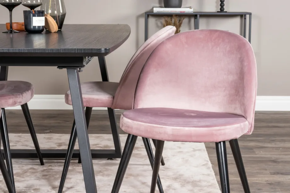 Must laiendatav söögilauakomplekt Inca tolmuroosade sametkattega toolidega, GR20332 – 7