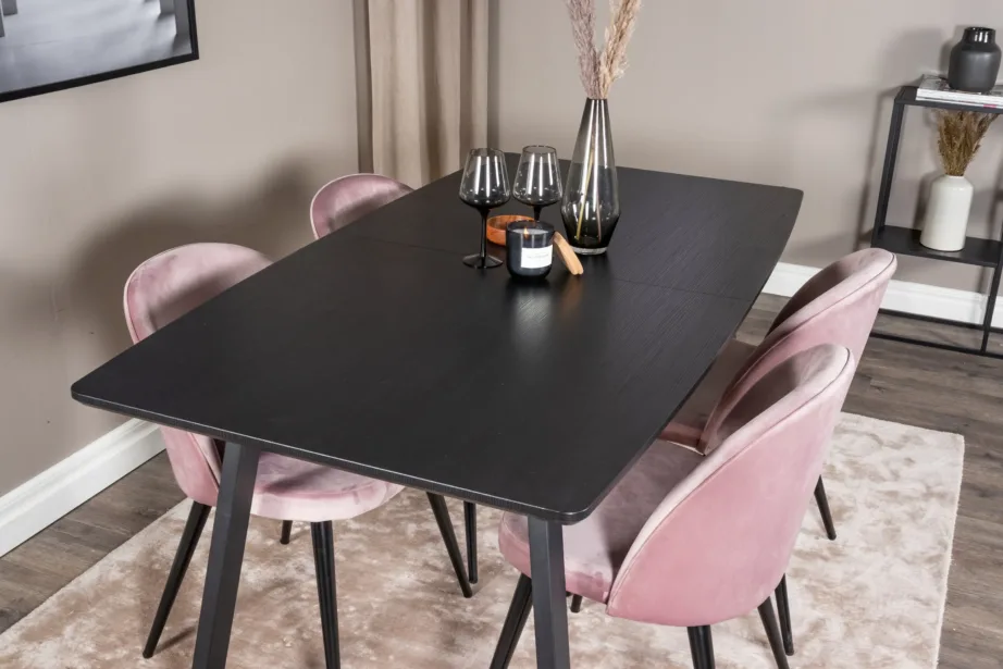 Must laiendatav söögilauakomplekt Inca tolmuroosade sametkattega toolidega, GR20332 – 8