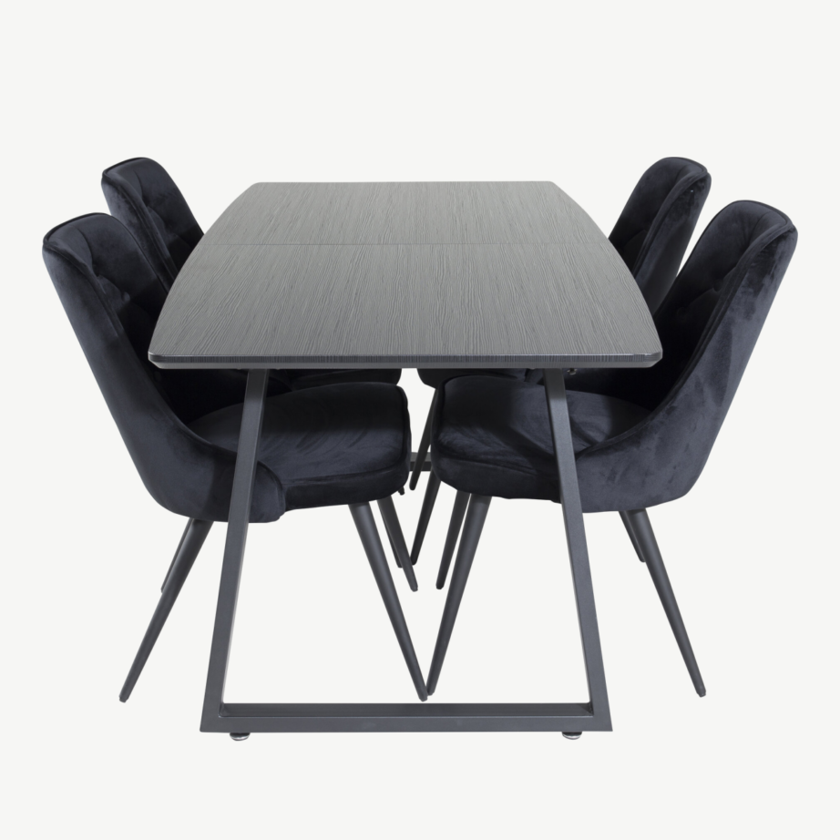 Ristkülikukujuline söögilauakomplekt Inca musta laua ja mustade velvetist toolidega, GR20334 – 2