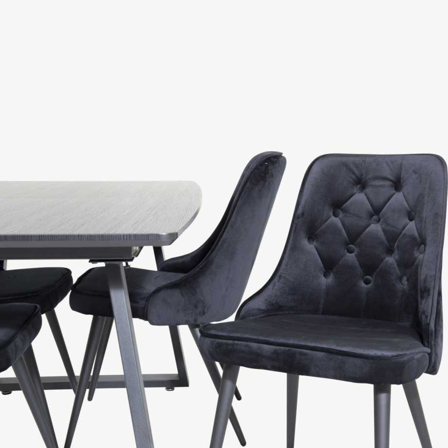 Ristkülikukujuline söögilauakomplekt Inca musta laua ja mustade velvetist toolidega, GR20334 – 3