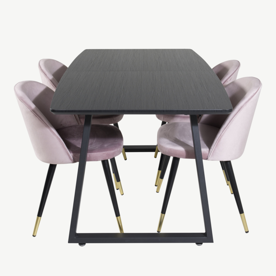 Must söögilaud Venture Home Inca ja tolmuroosad velvetpolstriga toolid (4 tk), GR20338 – 2